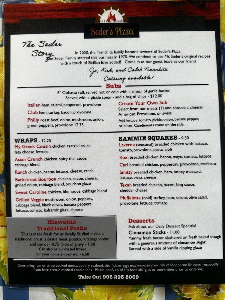 Seder's Pizza Menu image 1